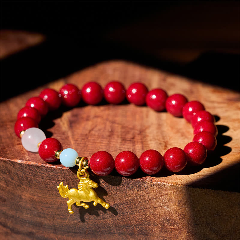 Pulsera con bendición de cinabrio y dije de caballo corriendo del Año del Caballo con Buddha Stones - image 1
