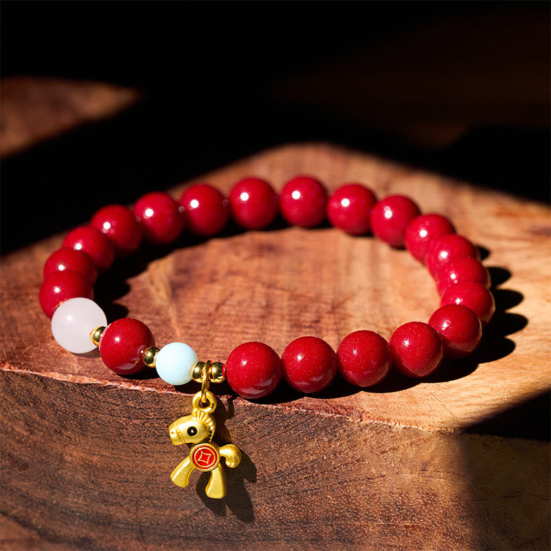 Pulsera de bendición de cinabrio con diseño de monedas de cobre y Buddha Stones del Año del Caballo - 10 mm - Cinabrio (circunferencia de la muñeca: 14-16 cm) - image 0