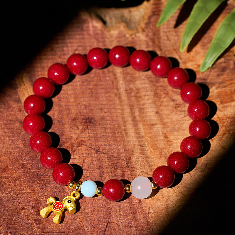 Pulsera de bendición de cinabrio con diseño de monedas de cobre y Buddha Stones del Año del Caballo - image 1
