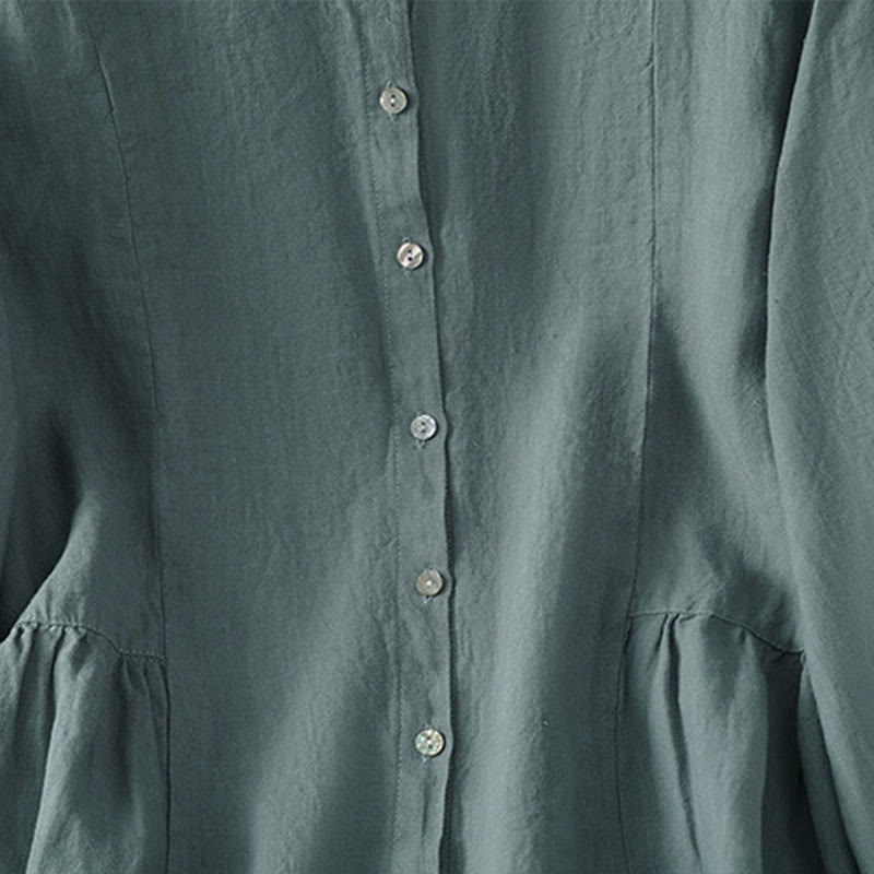 Buddha Stones Camisa de algodón con botones y manga larga para mujer, diseño liso y patchwork, para el viaje de otoño - image 22