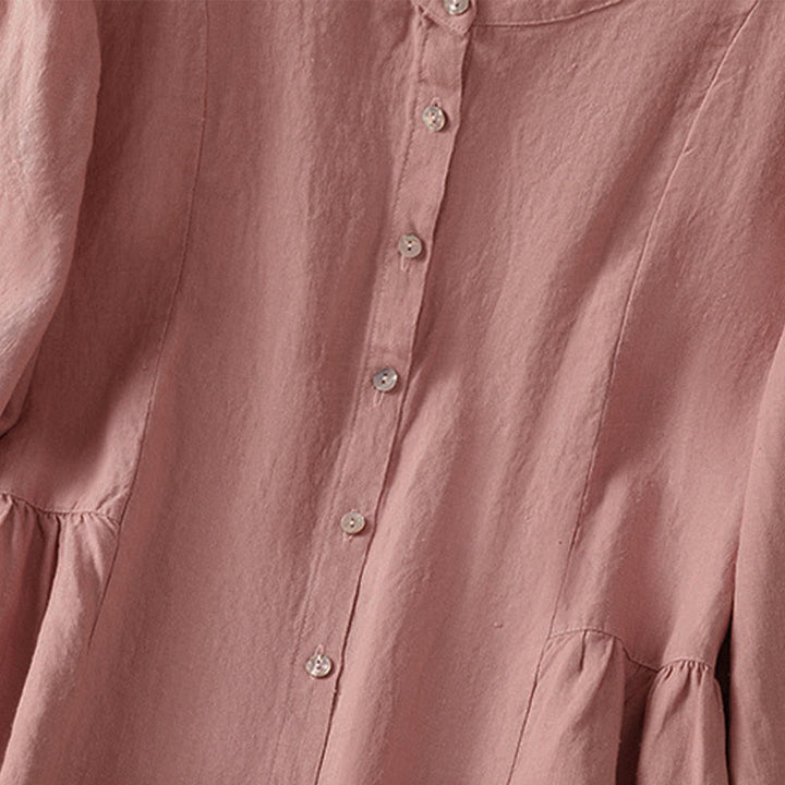 Buddha Stones Camisa de algodón con botones y manga larga para mujer, diseño liso y patchwork, para el viaje de otoño - image 5