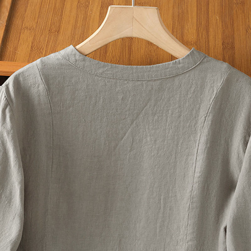 Buddha Stones Camisa de algodón con botones y manga larga para mujer, diseño liso y patchwork, para el viaje de otoño - image 12