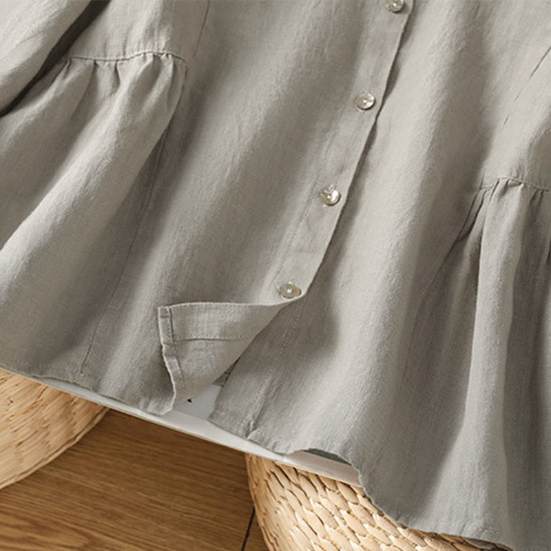 Buddha Stones Camisa de algodón con botones y manga larga para mujer, diseño liso y patchwork, para el viaje de otoño - image 16