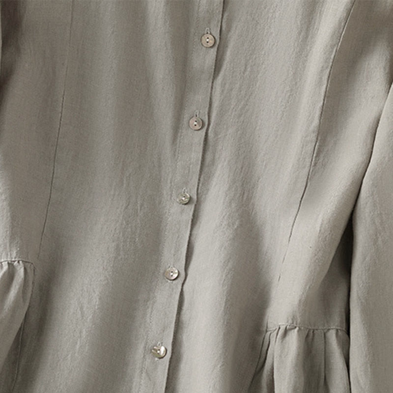 Buddha Stones Camisa de algodón con botones y manga larga para mujer, diseño liso y patchwork, para el viaje de otoño - image 14
