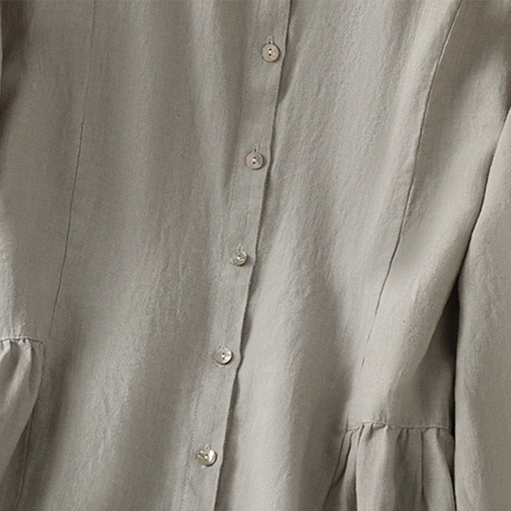 Buddha Stones Camisa de algodón con botones y manga larga para mujer, diseño liso y patchwork, para el viaje de otoño - image 14