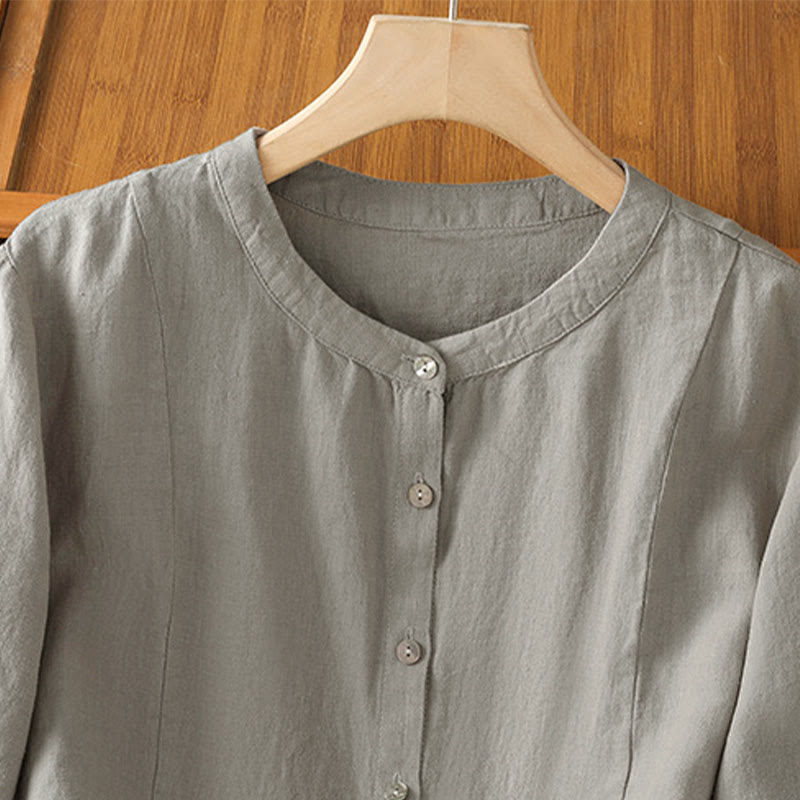 Buddha Stones Camisa de algodón con botones y manga larga para mujer, diseño liso y patchwork, para el viaje de otoño - image 11