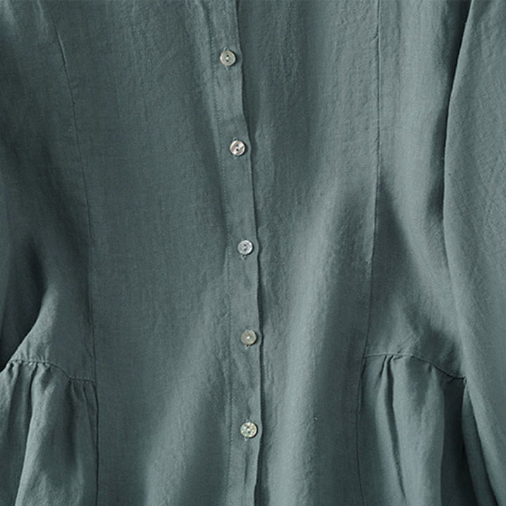 Buddha Stones Camisa de algodón con botones y manga larga para mujer, diseño liso y patchwork, para el viaje de otoño - image 22