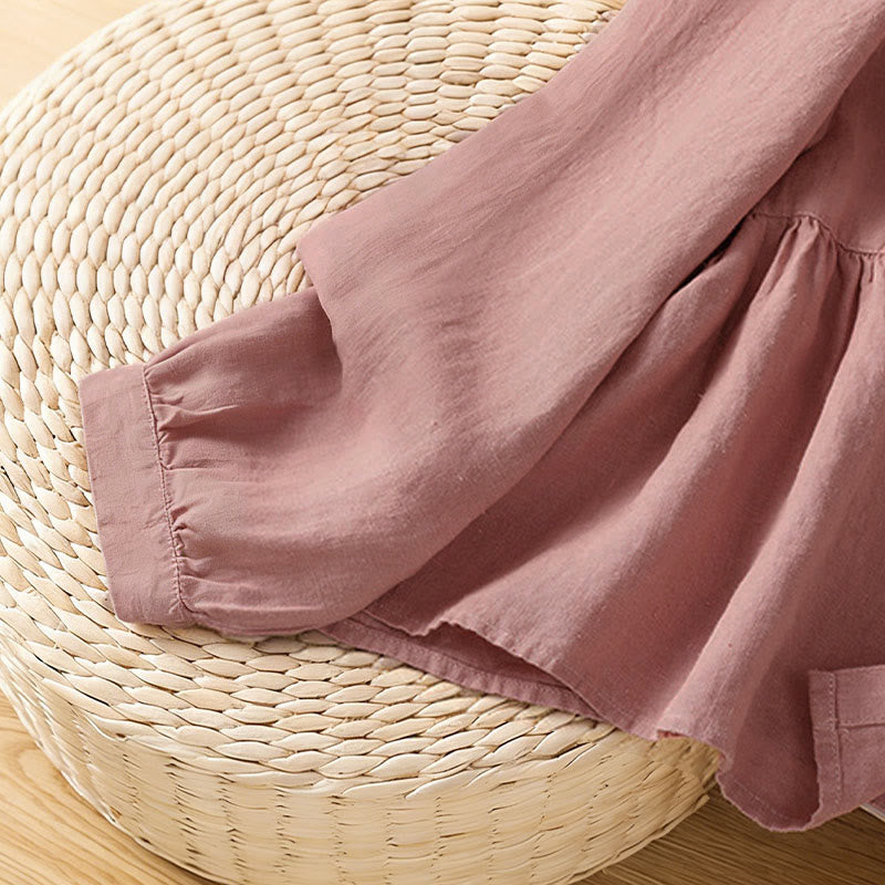 Buddha Stones Camisa de algodón con botones y manga larga para mujer, diseño liso y patchwork, para el viaje de otoño - image 7