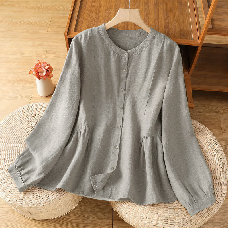 Buddha Stones Camisa de algodón con botones y manga larga para mujer, diseño liso y patchwork, para el viaje de otoño - Plata - US8-10，UK/AU12-14，EU40-42 (2XL) - image 9