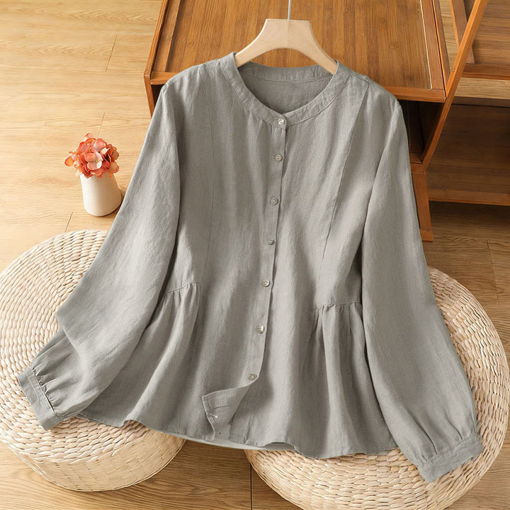 Buddha Stones Camisa de algodón con botones y manga larga para mujer, diseño liso y patchwork, para el viaje de otoño - Plata - US8-10，UK/AU12-14，EU40-42 (2XL) - image 9
