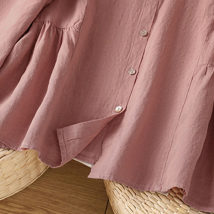 Buddha Stones Camisa de algodón con botones y manga larga para mujer, diseño liso y patchwork, para el viaje de otoño - image 8