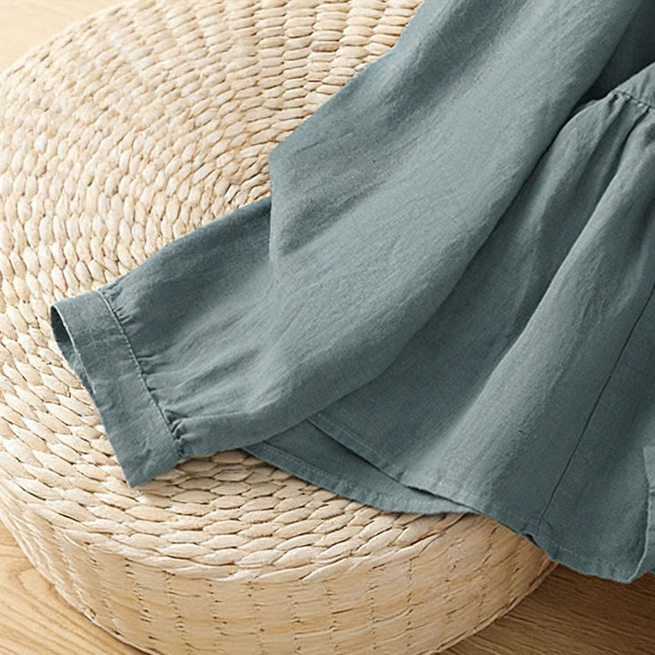 Buddha Stones Camisa de algodón con botones y manga larga para mujer, diseño liso y patchwork, para el viaje de otoño - image 23