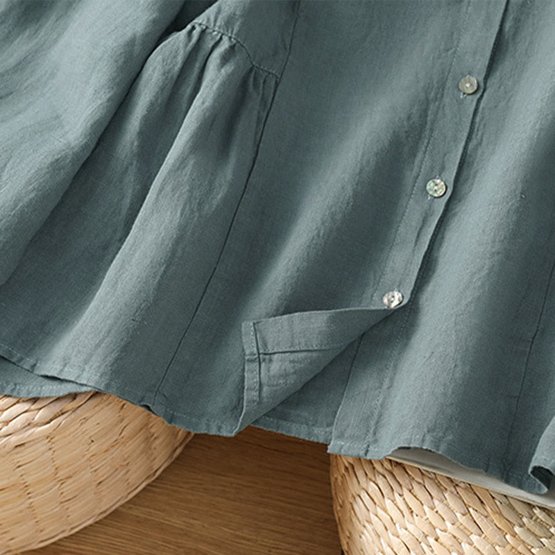 Buddha Stones Camisa de algodón con botones y manga larga para mujer, diseño liso y patchwork, para el viaje de otoño - image 24
