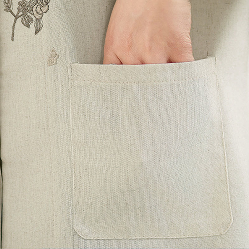 Buddha Stones Camisa de algodón para mujer con mangas tres cuartos y estampado floral bordado Commute con bolsillos - image 15