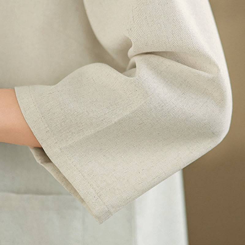 Buddha Stones Camisa de algodón para mujer con mangas tres cuartos y estampado floral bordado Commute con bolsillos - image 16