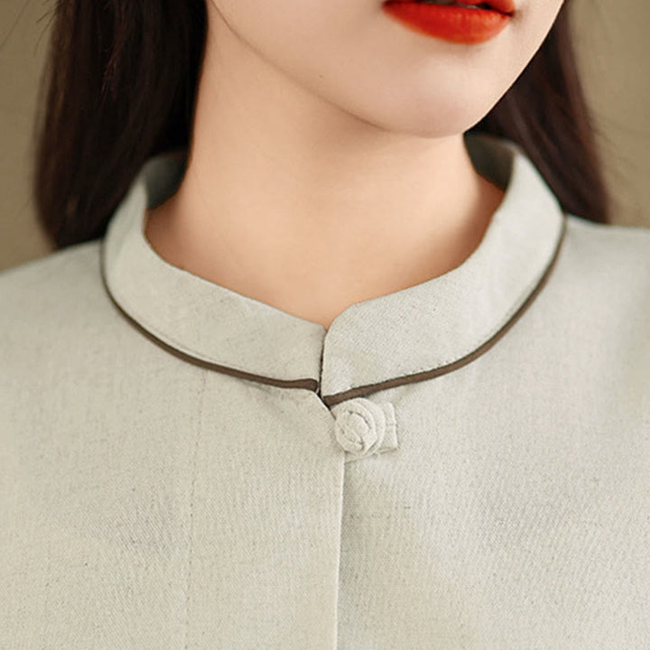 Buddha Stones Camisa de algodón para mujer con mangas tres cuartos y estampado floral bordado Commute con bolsillos - image 13