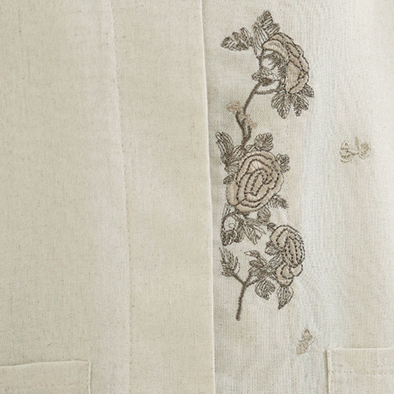 Buddha Stones Camisa de algodón para mujer con mangas tres cuartos y estampado floral bordado Commute con bolsillos - image 14