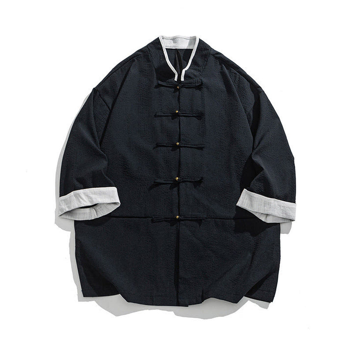 Buddha Stones Camisa de manga tres cuartos para hombre, color liso, con botones y bolsillos, para primavera - Azul medianoche - US/UK/AU46, EU56 (5XL) - image 1