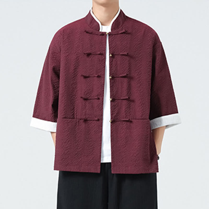 Buddha Stones Camisa de manga tres cuartos para hombre, color liso, con botones y bolsillos, para primavera - image 17