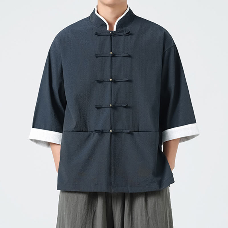 Buddha Stones Camisa de manga tres cuartos para hombre, color liso, con botones y bolsillos, para primavera - image 4