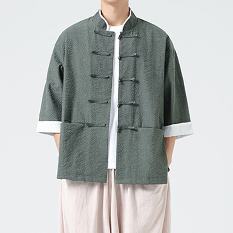 Buddha Stones Camisa de manga tres cuartos para hombre, color liso, con botones y bolsillos, para primavera - image 27