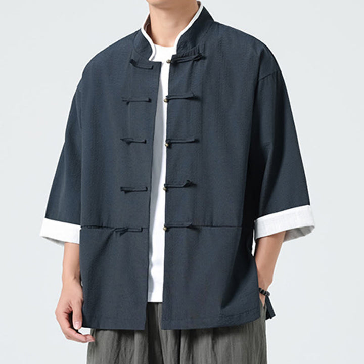 Buddha Stones Camisa de manga tres cuartos para hombre, color liso, con botones y bolsillos, para primavera - image 5