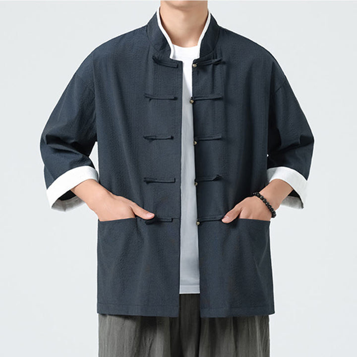 Buddha Stones Camisa de manga tres cuartos para hombre, color liso, con botones y bolsillos, para primavera - image 8