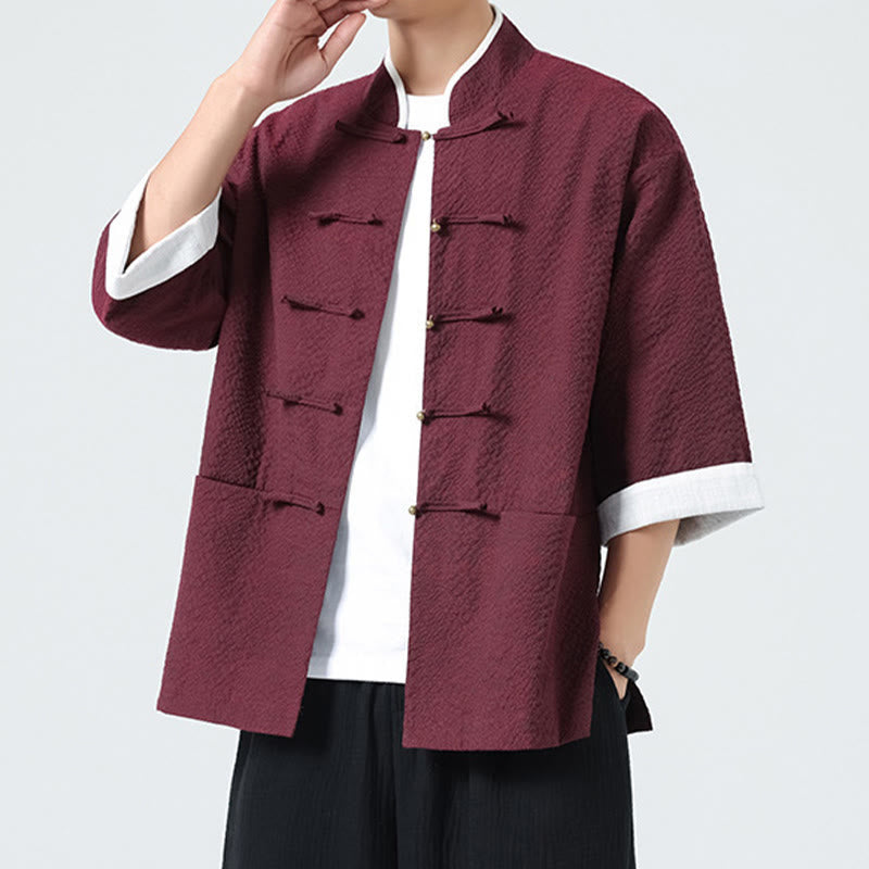 Buddha Stones Camisa de manga tres cuartos para hombre, color liso, con botones y bolsillos, para primavera - image 20