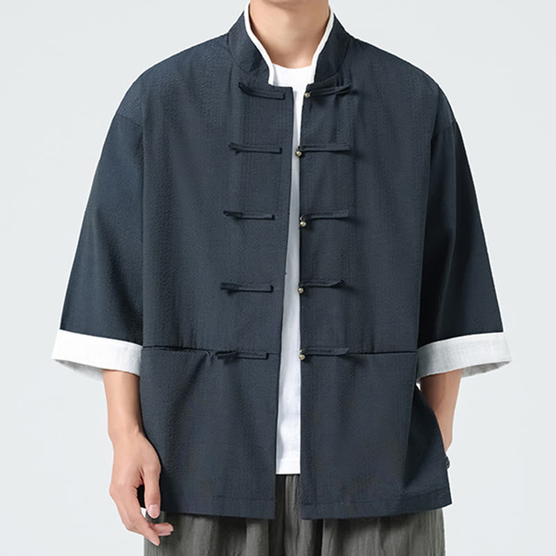 Buddha Stones Camisa de manga tres cuartos para hombre, color liso, con botones y bolsillos, para primavera - image 7