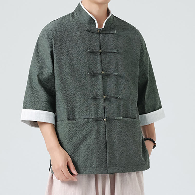 Buddha Stones Camisa de manga tres cuartos para hombre, color liso, con botones y bolsillos, para primavera - image 24