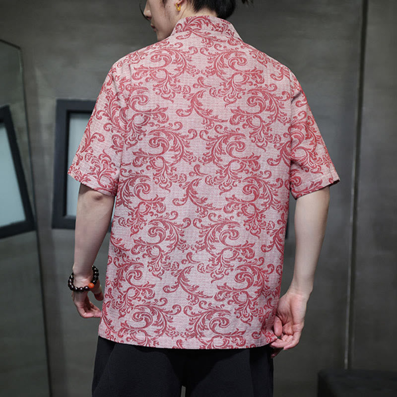 Buddha Stones Camisa de manga corta con botones de rana y bolsillos para hombre con estampado floral de verano - image 15