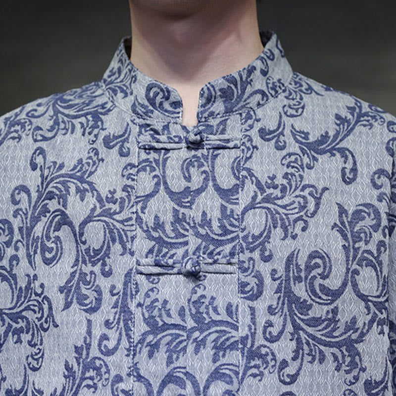 Buddha Stones Camisa de manga corta con botones de rana y bolsillos para hombre con estampado floral de verano - image 10