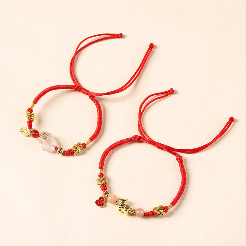 Buddha Stones Pulsera de la suerte con hilo rojo, ágata blanca y piedra solar de cobre del Año del Caballo - image 4