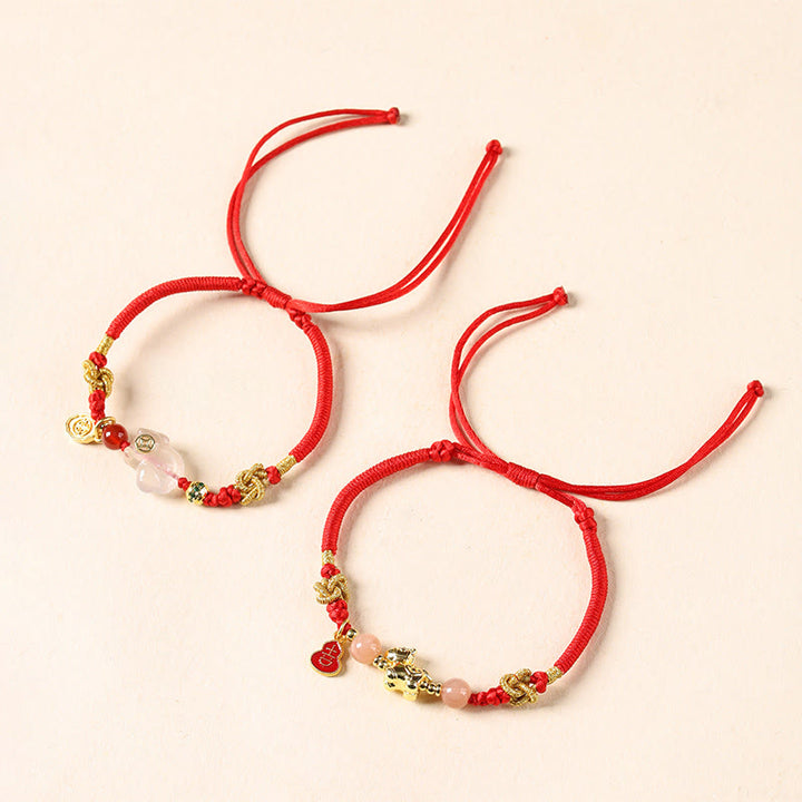 Buddha Stones Pulsera de la suerte con hilo rojo, ágata blanca y piedra solar de cobre del Año del Caballo - image 4