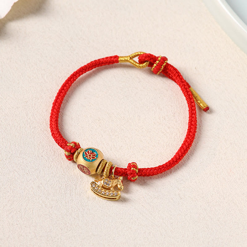 Buddha Stones Pulsera de la suerte de loto con el personaje Fu de hilo rojo de cobre del Año del Caballo - Personaje Fu de cobre (circunferencia de la muñeca: 13-24 cm) - image 10