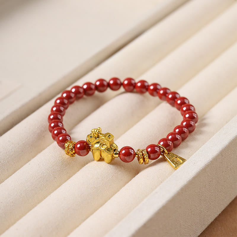 Buddha Stones Pulsera de concentración de jade hetiano de cobre cinabrio del Año del Caballo - Cobre cinabrio (circunferencia de la muñeca: 14-15 cm) - image 0