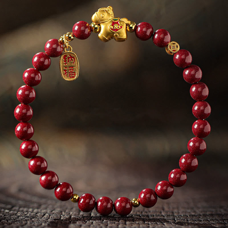 Buddha Stones Pulsera de bendición de cinabrio del Año del Caballo - Cinabrio (tamaño de la cuenta: 6 mm) - 17 centímetros - image 1