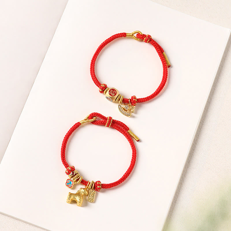 Buddha Stones Pulsera de la suerte de loto con el personaje Fu de hilo rojo de cobre del Año del Caballo - image 17