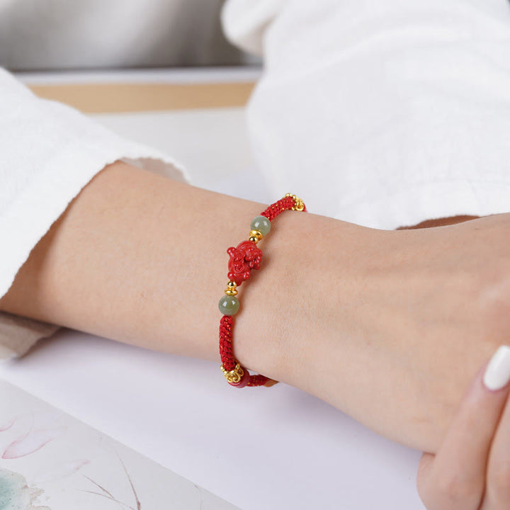 Buddha Stones Pulsera de bendición de hilo rojo de jade hetiano y cinabrio del Año del Caballo - image 4