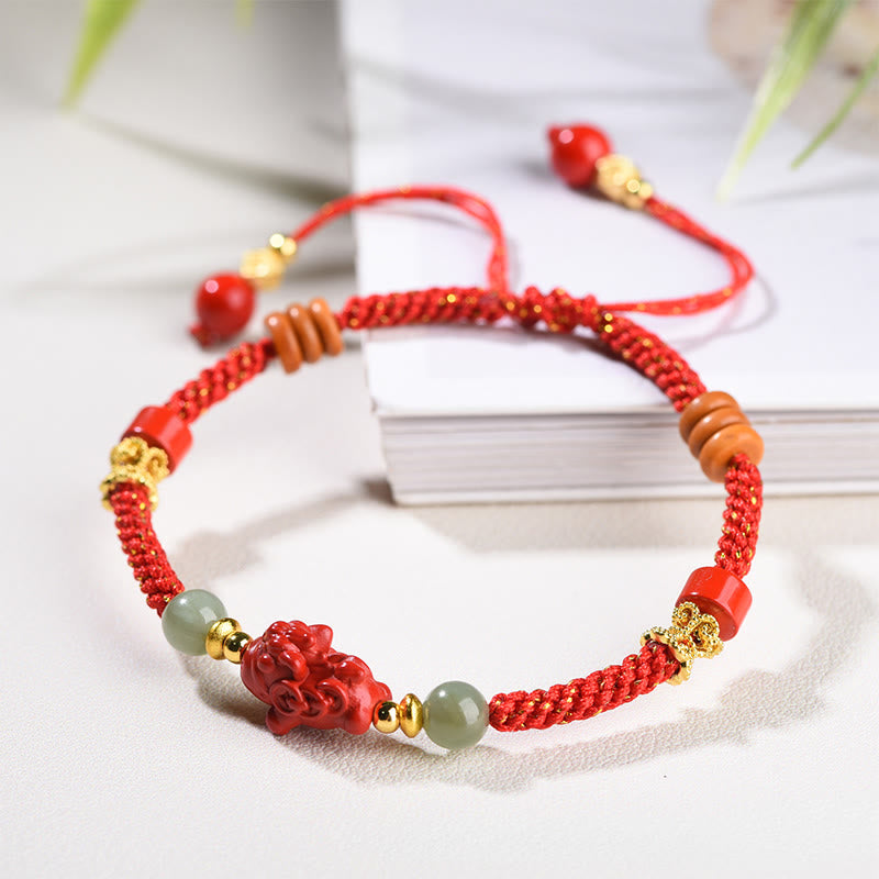 Buddha Stones Pulsera de bendición de hilo rojo de jade hetiano y cinabrio del Año del Caballo - image 10