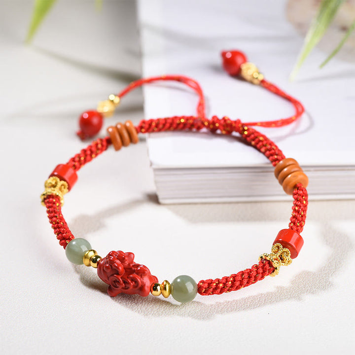 Buddha Stones Pulsera de bendición de hilo rojo de jade hetiano y cinabrio del Año del Caballo - image 10