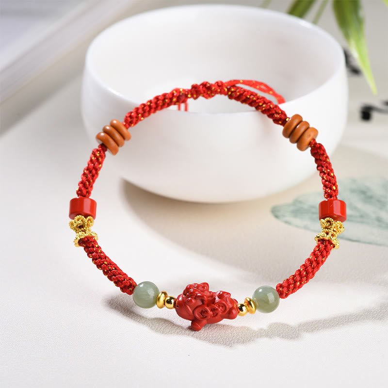 Buddha Stones Pulsera de bendición de hilo rojo de jade hetiano y cinabrio del Año del Caballo - image 2