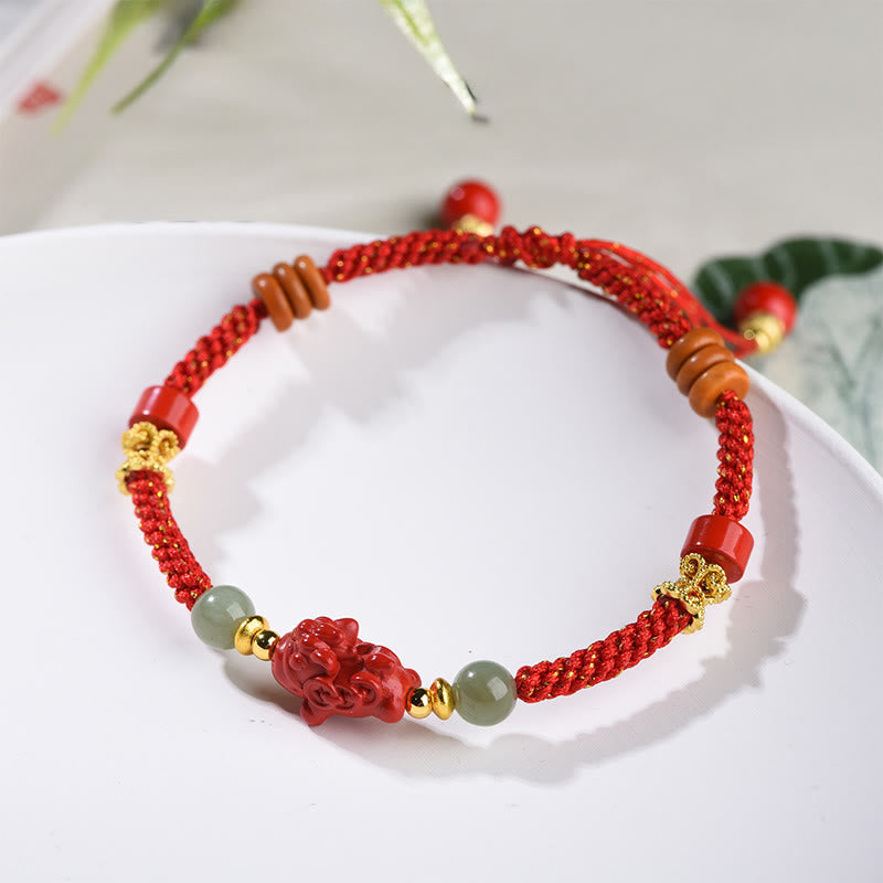 Buddha Stones Pulsera de bendición de hilo rojo de jade hetiano y cinabrio del Año del Caballo - image 1