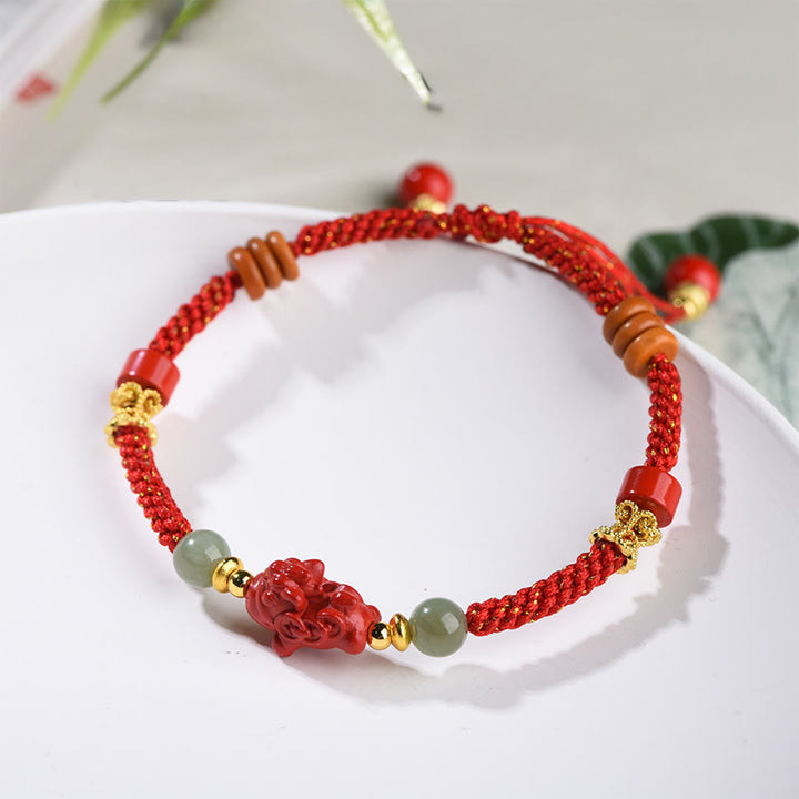Buddha Stones Pulsera de bendición de hilo rojo de jade hetiano y cinabrio del Año del Caballo - image 1