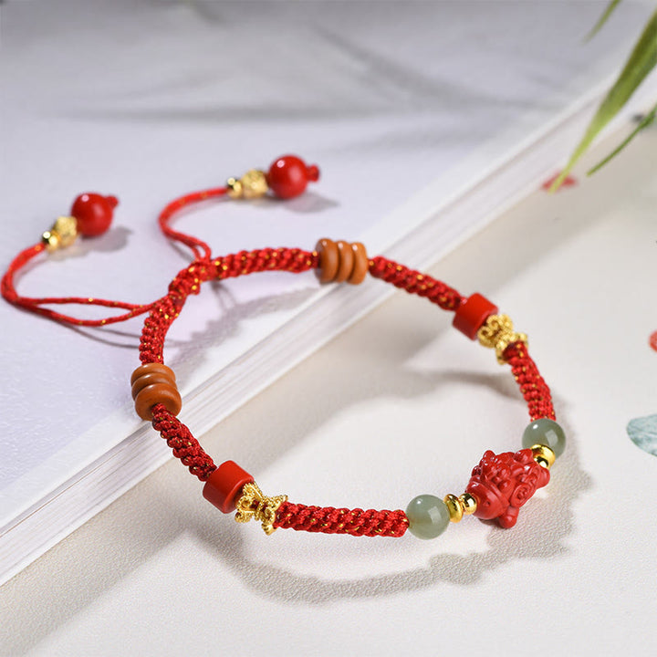 Buddha Stones Pulsera de bendición de hilo rojo de jade hetiano y cinabrio del Año del Caballo - image 3