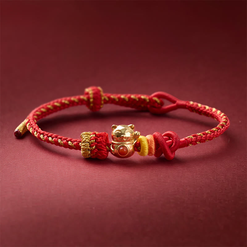 Buddha Stones Pulsera de la suerte de hilo rojo de cobre con forma de gato - Cobre (circunferencia de la muñeca: 13-25 cm) - image 0