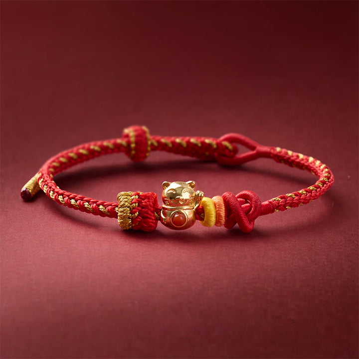 Buddha Stones Pulsera de la suerte de hilo rojo de cobre con forma de gato - Cobre (circunferencia de la muñeca: 13-25 cm) - image 0