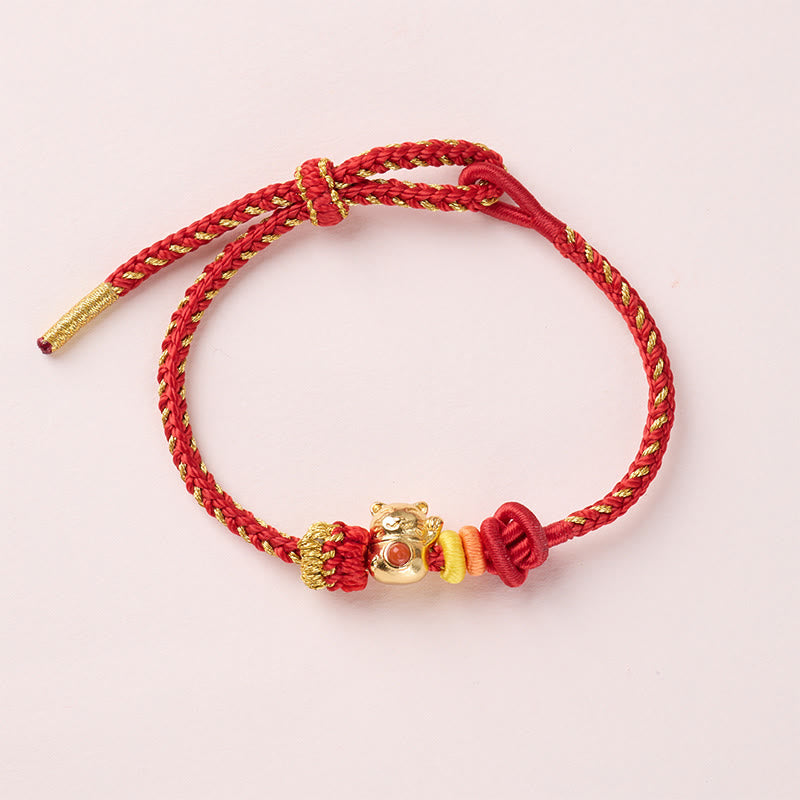 Buddha Stones Pulsera de la suerte de hilo rojo de cobre con forma de gato - image 1