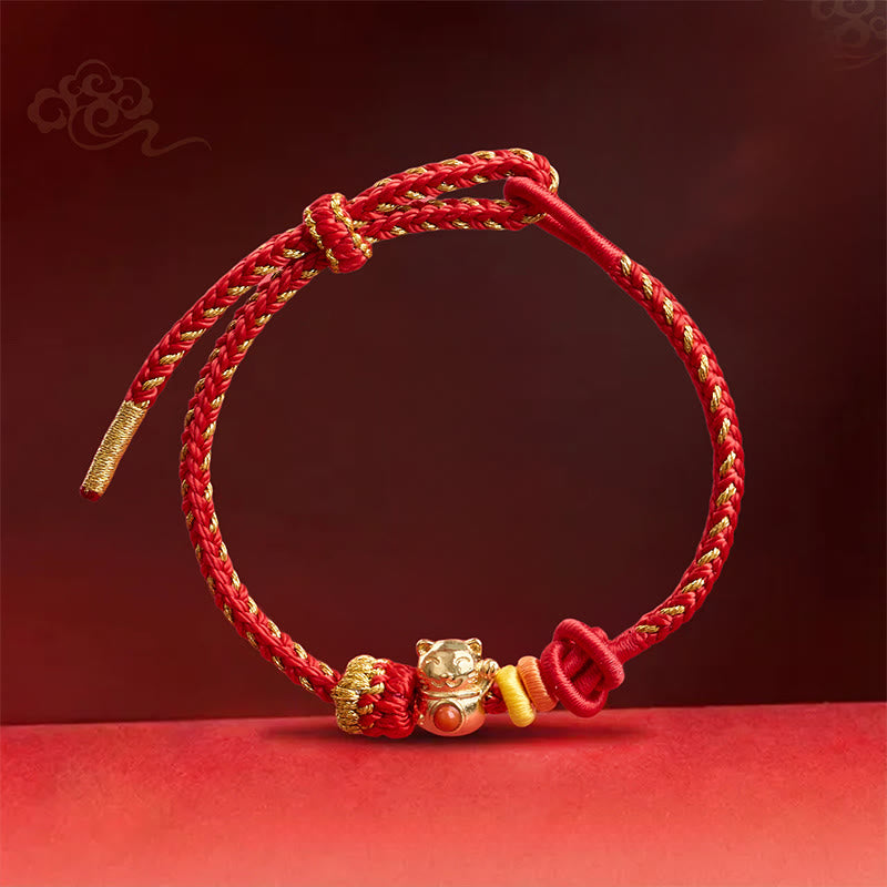 Buddha Stones Pulsera de la suerte de hilo rojo de cobre con forma de gato - image 2