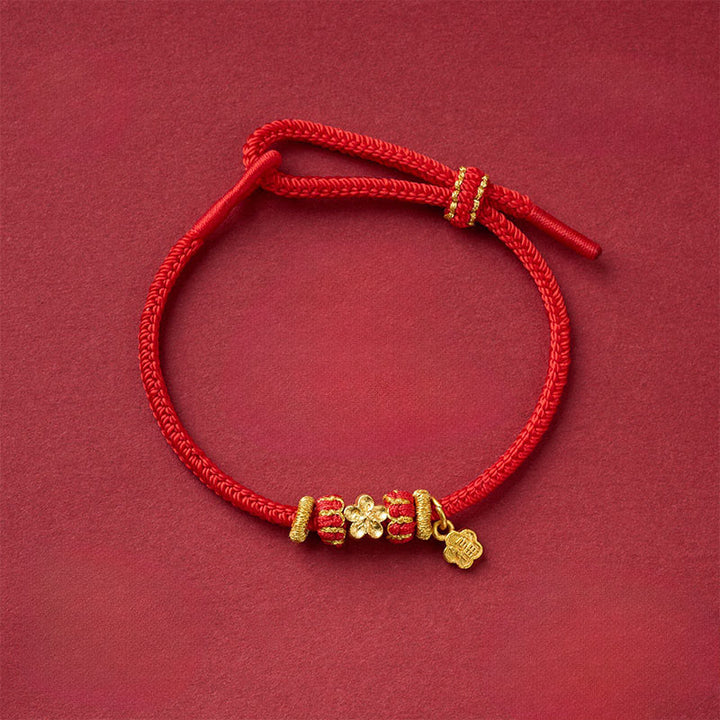 Buddha Stones Pulsera de la suerte con hilo rojo de cobre con el símbolo Om Mani Padme Hum Fu - Flor de durazno de hilo rojo de cobre (circunferencia de la muñeca: 13-25 cm) - image 12